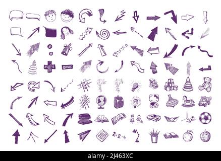 Isolierte Vektor handgezeichneten Pfeile auf weißem Hintergrund festlegen Stock Vektor