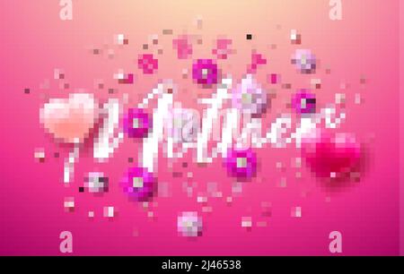 Happy Mother's Day Illustration mit Frühlingsblume, Herz und Best Mother Ever Typography Schriftzug auf rosa Hintergrund. Vektor Mama Tag Design für Stock Vektor