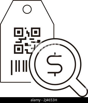 Scannen des Tags, um den Preis, den Barcode und das QR-Code-Scan-Zeilensymbol zu finden Stock Vektor