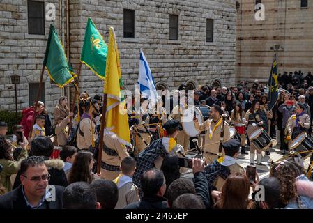 Prozession zum Tag der Verkündigung in der griechisch-orthodoxen Kirche der Verkündigung in Nazareth, Israel Stockfoto