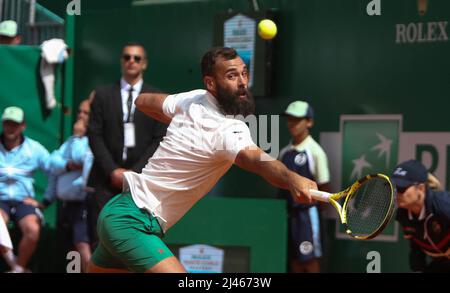 Monte Carlo, Monaco. 12. April 2022. Benoit Paire aus Frankreich während des Rolex Monte-Carlo Masters 2022, ATP Masters 1000 Tennisturniers am 12. April 2022 im Monte-Carlo Country Club, Monaco. Foto von Laurent Lairys/ABACAPRESS.COM Quelle: Abaca Press/Alamy Live News Stockfoto