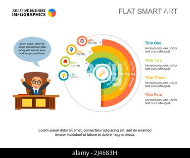 Vier Optionen Ringdiagramm. Geschäftsdaten. Prozentsatz, Fortschritt, Design. Kreatives Konzept für Infografik, Vorlagen, Präsentation. Kann für t verwendet werden Stock Vektor