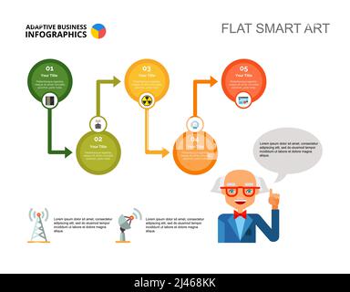 Folienvorlage „fünf Schritte“ für Prozessdiagramm. Geschäftsdaten. Schritt, Diagramm, Design. Kreatives Konzept für Infografik, Projekt. Kann für Themen wie verwendet werden Stock Vektor