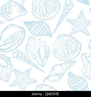 Nahtloses Meeresmuster mit Vektorgrafik für Muscheln Stock Vektor