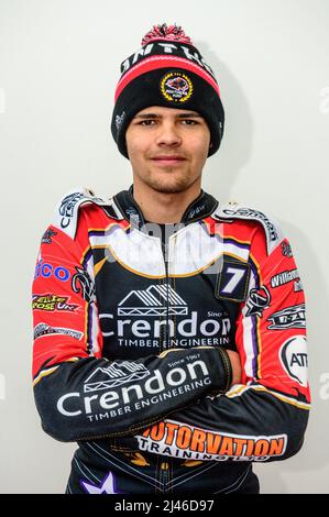 MANCHESTER, GROSSBRITANNIEN. APRIL 12.: Jordan Palin, Peterborough Panthers Rising Star beim Saisonstart des Discovery Networks Eurosport Speedway im National Speedway Stadium, Manchester am Dienstag, 12.. April 2022 (Quelle: Ian Charles | MI News) Quelle: MI News & Sport /Alamy Live News Stockfoto