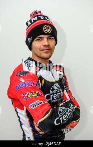 MANCHESTER, GROSSBRITANNIEN. APRIL 12.: Jordan Palin, Peterborough Panthers Rising Star beim Saisonstart des Discovery Networks Eurosport Speedway im National Speedway Stadium, Manchester am Dienstag, 12.. April 2022 (Quelle: Ian Charles | MI News) Quelle: MI News & Sport /Alamy Live News Stockfoto