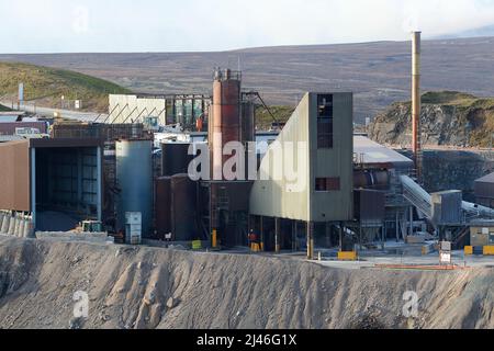 Coldstones Quarry, der sich auf dem Greenhow Hill auf 1400 Fuß über dem Meeresspiegel befindet, ist einer der höchsten Steinbrüche in Großbritannien, der von Hanson Aggregates betrieben wird Stockfoto