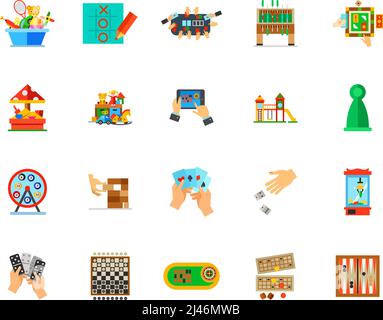 Symbol für Spiele in Innenräumen eingestellt. Kann für Themen wie Zeitvertreib, Hobby, Freizeit, Unterhaltung verwendet werden Stock Vektor