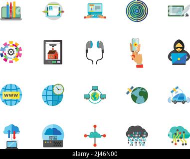 Symbol für Internettechnologie eingestellt. Kann für Themen wie Kommunikation, Vernetzung, Gadget, Verbindung, Anwendung, Service Stock Vektor