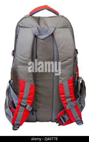 Großer Rucksack. Reiserucksack. Rückseite. Isolieren auf weißem Hintergrund. Stockfoto