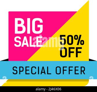 Großer Verkauf, Sonderangebot und 50 % Rabatt auf Schriftzüge. Die Beschriftung kann für Broschüren, Poster, Banner verwendet werden Stock Vektor