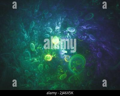 Abstrakter fraktaler Kunsthintergrund, suggestiv an Astronomie und Nebel. Computergenerierte fraktale Illustration Art Nebula Blasen Stockfoto
