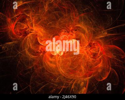 Abstrakter fraktaler Kunsthintergrund, suggestiv an Feuerflammen und heiße Welle. Computer erzeugte fraktale Illustration rotes Feuer. Stockfoto