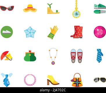 Schuhe und Accessoires Icon Set. Kann für Themen wie Mode, Stil, Schönheit, Konsum verwendet werden Stock Vektor