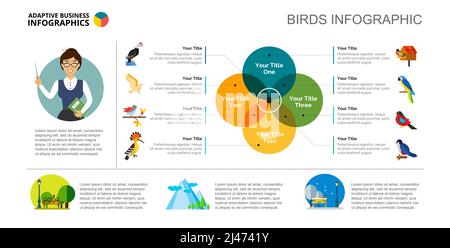 Venn-Diagramm mit fünf Elementen. Zyklusdiagramm, Diagramm, Layout. Kreatives Konzept für Infografiken, Präsentation, Projekt, Bericht. Kann für Themen verwendet werden Stock Vektor