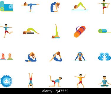 Icon-Set für Yoga und Fitness. Kann für Themen wie Sport, gesunde Lebensweise, Bewegung, Entspannung, Balance verwendet werden Stock Vektor