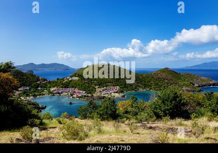 Bucht von Marigot, Terre-de-Haut, Iles des Saintes, Les Saintes, Guadeloupe, Kleinere Antillen, Karibik. Stockfoto