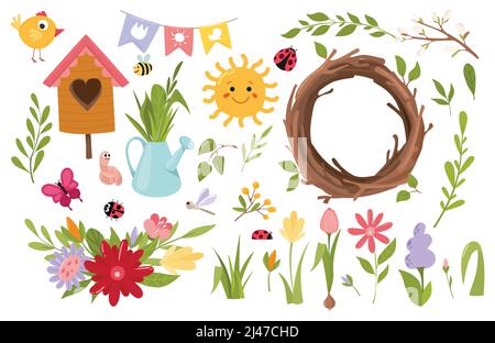 Frühling Set, Frühling niedlichen Frühling Blumenstrauß, Vektor-Illustration. Stock Vektor