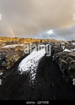 Lücke zwischen der nordamerikanischen und der eurasischen Kontinentaltektonik in Westisland Stockfoto