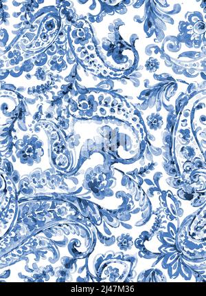 Nahtloses handbemaltes Aquarell-Paisley-Muster Stockfoto