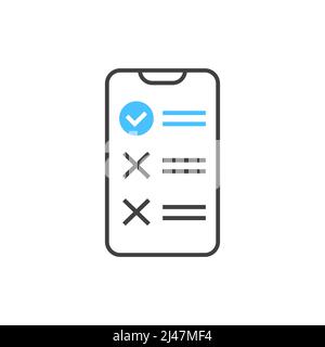 Umfrage Checkliste Formular oder füllen Sie die Aufgabenliste auf telefonische Benachrichtigung, Telefon mit Checkmarks Dokument oder Fragebogen Bericht auf dem Bildschirm, moderne genehmigte Test oder Stock Vektor