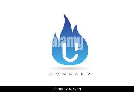 U blau Feuer Flammen Alphabet Buchstaben Logo Design. Kreative Icon-Vorlage für Unternehmen und Unternehmen Stock Vektor