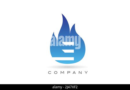 E blaue Feuer Flammen Alphabet Buchstaben Logo Design. Kreative Icon-Vorlage für Unternehmen und Unternehmen Stock Vektor