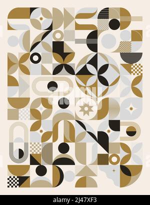 Von Swiss Art inspirierte Vektormuster mit abstrakten geometrischen Formen und kräftigen Formen. Digitales Grafikdesign für Poster, Cover, Kunst, Presenta Stock Vektor
