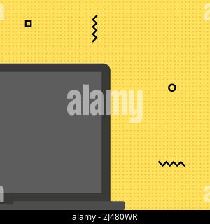 Laptop mit leerem Bildschirm, silberner Farbe, isoliert auf gelbem Hintergrund Stock Vektor