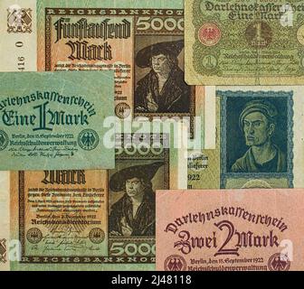 Notgeld Deutsch für Notgeld-Banknotenlos Stockfoto