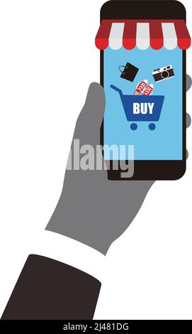 Konzept des Produktkaufs im Internet, mobiles Einkaufen. Online kaufen, Vektorgrafik Stock Vektor