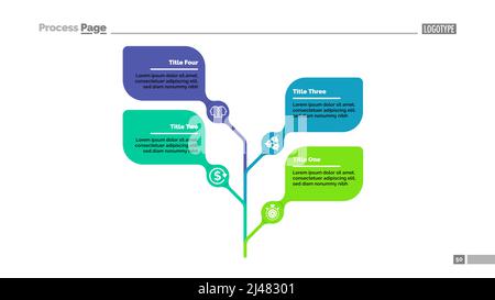 Vier Blätter Baum Metapher Prozess Diagramm Vorlage für die Präsentation. Vektorgrafik. Elemente des Diagramms, Diagramm. Modell, Plan, Statistiken, Geschäft Stock Vektor