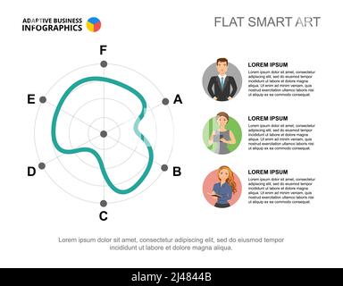 Business-Infografiken mit Radardiagramm und Zeichensymbolen. Editierbare Präsentationsfolie, flache Smart Art. Daten für Planung, Strategie, Erfolg Stock Vektor
