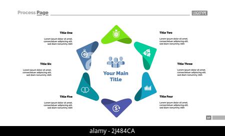 Vorlage für sechs Prozessdiagramme. Visualisierung von Geschäftsdaten. Projekt-, Ideen-, Analyse-, Management- oder Marketingkonzept für Infografik, RE Stock Vektor