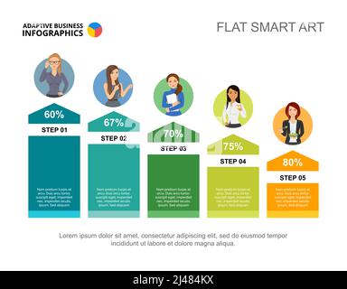 Schritt-für-Schritt-Statistik-Folienvorlage. Diagramm, Design. Kreatives Konzept für Infografik, Bericht. Kann für Themen wie Umfrage, Unternehmensstruktur verwendet werden Stock Vektor