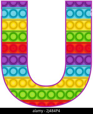 Bright lustige Pop it Alphabet. Pop ist ein Sinnesspielzeug für Kinder in Regenbogenfarbe. Helle Buchstaben einfaches Dimple. Stock Vektor