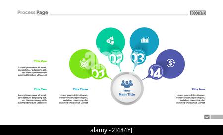 Vorlage für ein Strategieprozess mit vier Optionen. Geschäftsdaten. Elemente des Diagramms, Grafik. Lösung, Projekt, Forschung, Management oder Marketing Stock Vektor