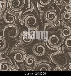 Stock nahtlose Vektor-Muster von glatten und gebrochenen Linien und Spiralen.Stock nahtlose beige Vektor-Muster von geometrischen und abstrakten Formen von einem gezeichnet Stock Vektor