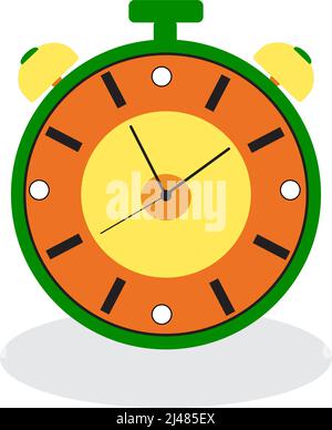 Wecksymbol. Wecker, der morgens laut klingt, um vom Bett aufzuwachen. Abbildung eines isolierten Cartoon-Weckers auf weißem Hintergrund. Stock Vektor