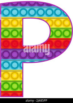 Bright lustige Pop it Alphabet. Pop ist ein Sinnesspielzeug für Kinder in Regenbogenfarbe. Helle Buchstaben einfaches Dimple. Stock Vektor