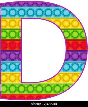 Bright lustige Pop it Alphabet. Pop ist ein Sinnesspielzeug für Kinder in Regenbogenfarbe. Helle Buchstaben einfaches Dimple. Stock Vektor