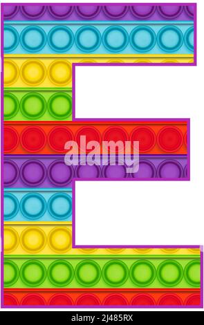 Bright lustige Pop it Alphabet. Pop ist ein Sinnesspielzeug für Kinder in Regenbogenfarbe. Helle Buchstaben einfaches Dimple. Stock Vektor