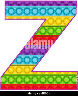Bright lustige Pop it Alphabet. Pop ist ein Sinnesspielzeug für Kinder in Regenbogenfarbe. Helle Buchstaben einfaches Dimple. Stock Vektor
