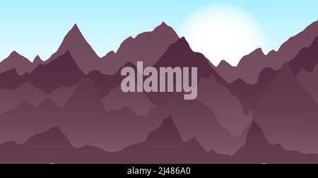 Abstrakte Landschaft mit weißer Sonne über Berghängen. Nette Natur Hintergrund. Panoramablick auf den Berg Stock Vektor