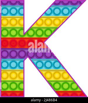 Bright lustige Pop it Alphabet. Pop ist ein Sinnesspielzeug für Kinder in Regenbogenfarbe. Helle Buchstaben einfaches Dimple. Stock Vektor