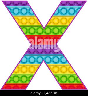 Bright lustige Pop it Alphabet. Pop ist ein Sinnesspielzeug für Kinder in Regenbogenfarbe. Helle Buchstaben einfaches Dimple. Stock Vektor