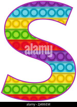 Bright lustige Pop it Alphabet. Pop ist ein Sinnesspielzeug für Kinder in Regenbogenfarbe. Helle Buchstaben einfaches Dimple. Stock Vektor