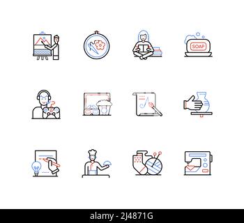 Hobbys und Freizeitaktivitäten - Symbole im Liniendesign Stock Vektor