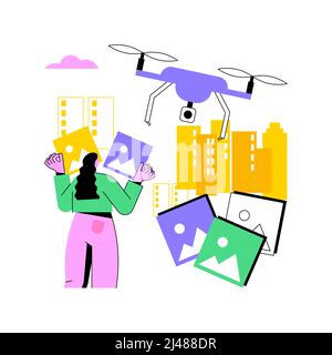 Luftfotografie abstrakte Konzept Vektor Illustration. Kommerzielle Luftaufnahmen, Luftvermessungsdienste, Drohnenfoto des Ereignisses, Fernerkundungstechnik, abstrakte Metapher für Immobilienwerbung. Stock Vektor