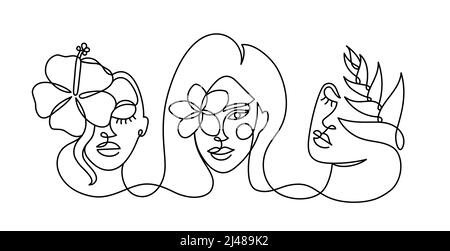 Gesicht einer abstrakten Frau mit einer Blume. Stock Vektor